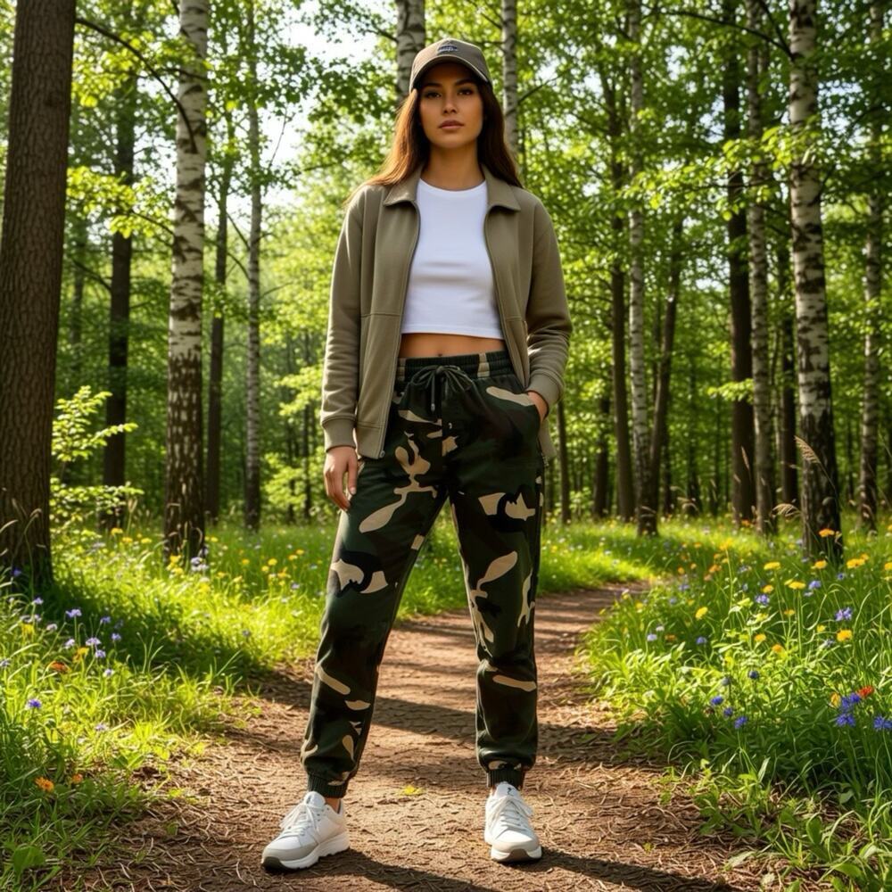 Roma Studio Women Junior S Cargo Joggers Pants Camouflage PullOn Pockets